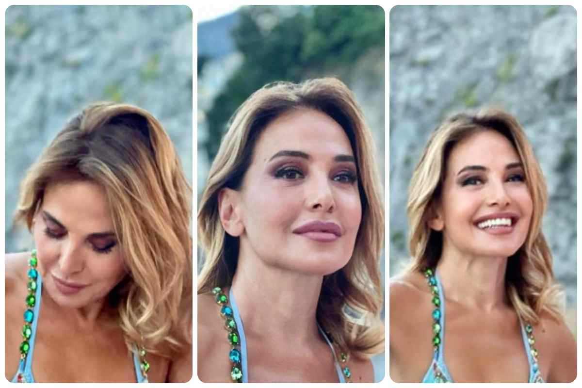 Primo piano di Barbara D'Urso in un collage