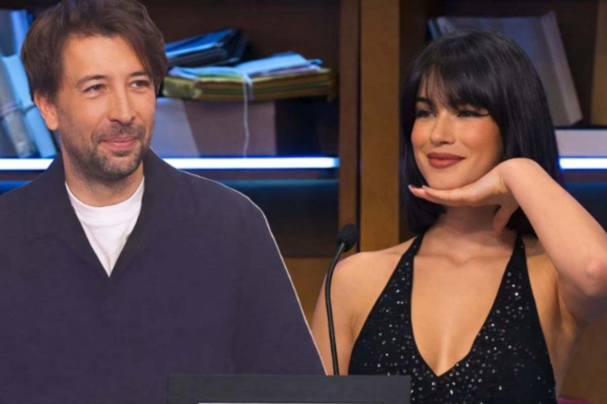 artina Miliddi e Herbert Ballerina insieme nello studio del game show Affari Tuoi su Rai 1.
