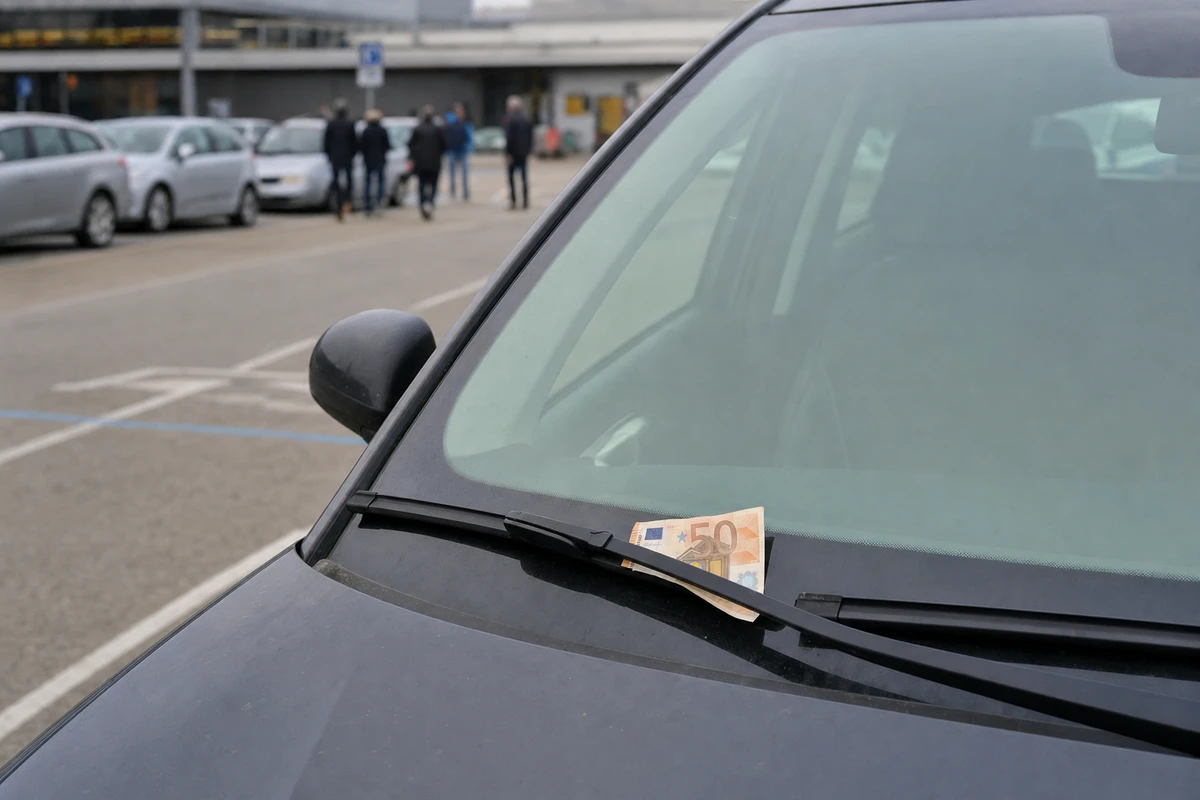 Banconota da 50 euro infilata sotto il tergicristallo di un’auto parcheggiata in un parcheggio pubblico