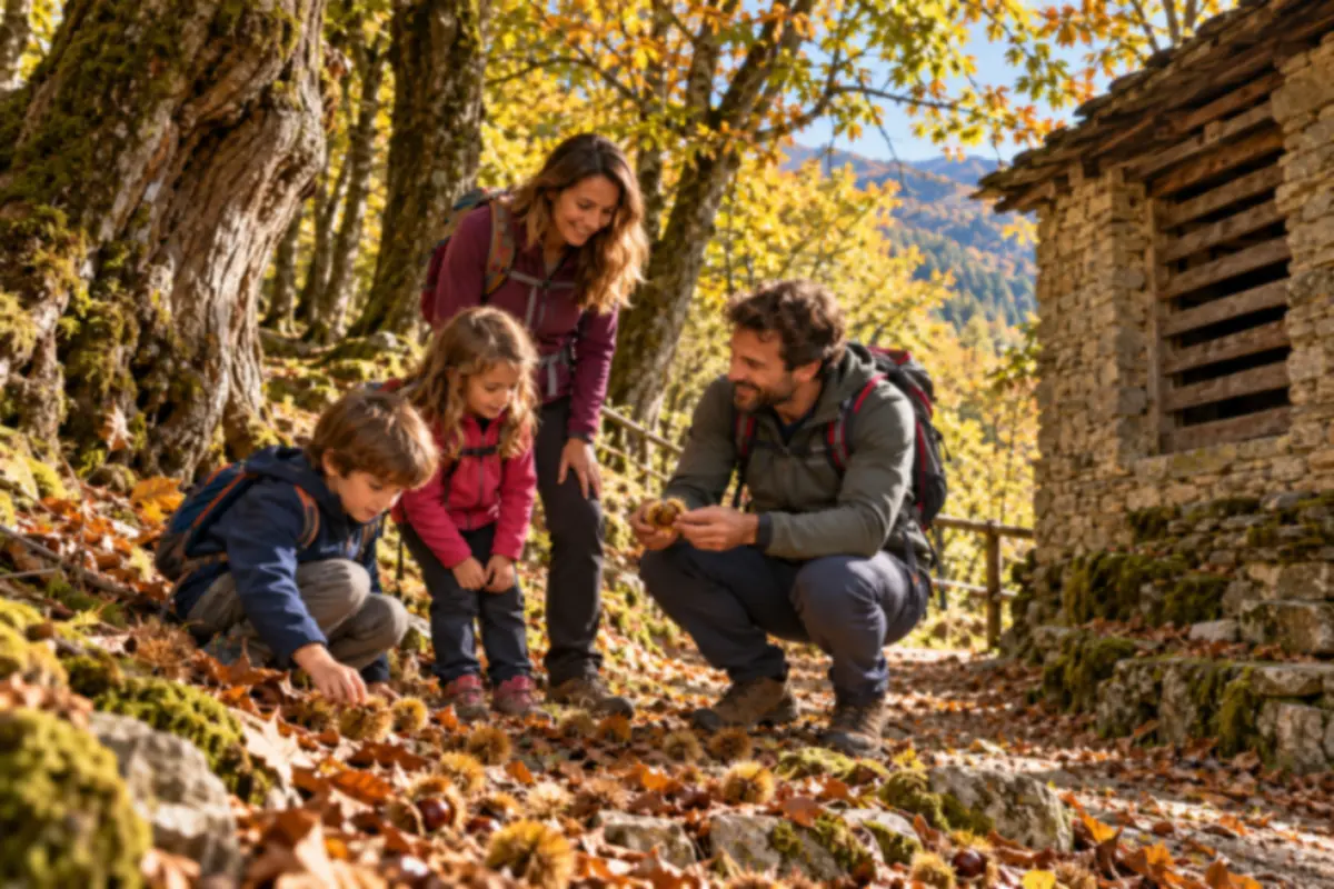 Castagne e seccatoi lungo il percorso nel bosco