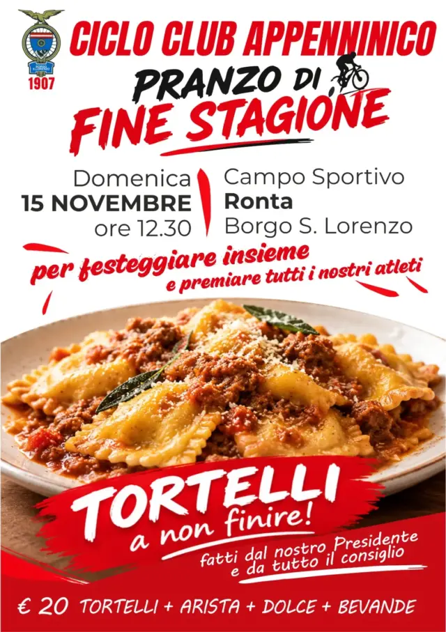 Il Club Ciclo Appenninico 1907 organizza il pranzo conviviale a Ronta
