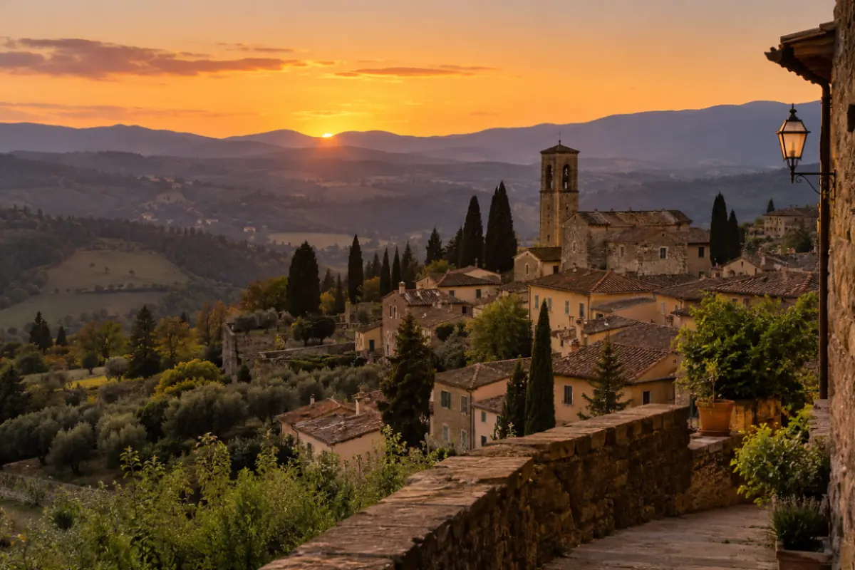 Il Mugello al tramonto tra campanili e paesaggi toscani
