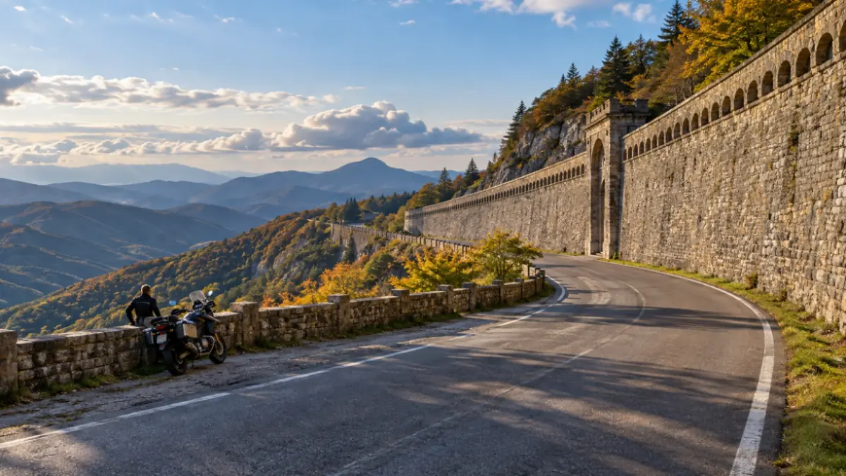 Il grande muro di pietra sul Passo del Muraglione